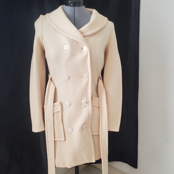 Vintage beige Virgin wool trench button coat - Picture 5 of 12